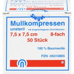 MULLKOMPRESSEN ES 7,5x7,5 cm unsteril 8fach 50 St – Артикул 6310865 (артикул 6310865) Германия