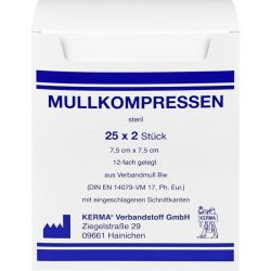 MULLKOMPRESSEN 7,5x7,5 cm steril 12fach BW 25X2 St – Артикул 7259161 (артикул 7259161) Германия