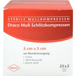 SCHLITZKOMPRESSEN Mull 5x5 cm steril 12fach 25X2 St – Артикул 816204 (артикул 816204) Германия
