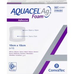 AQUACEL Ag Foam adhsiv 10x10 cm Verband 10 St – Артикул 13885997 (артикул 13885997) Германия